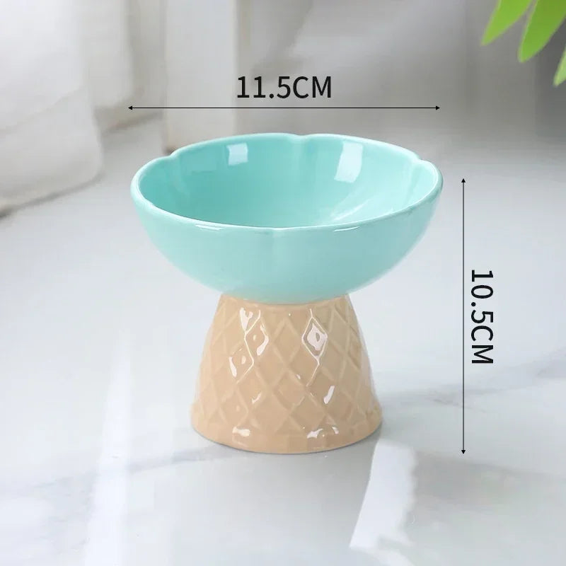 Raised Ceramic Pet Food Water Bowl Elevated