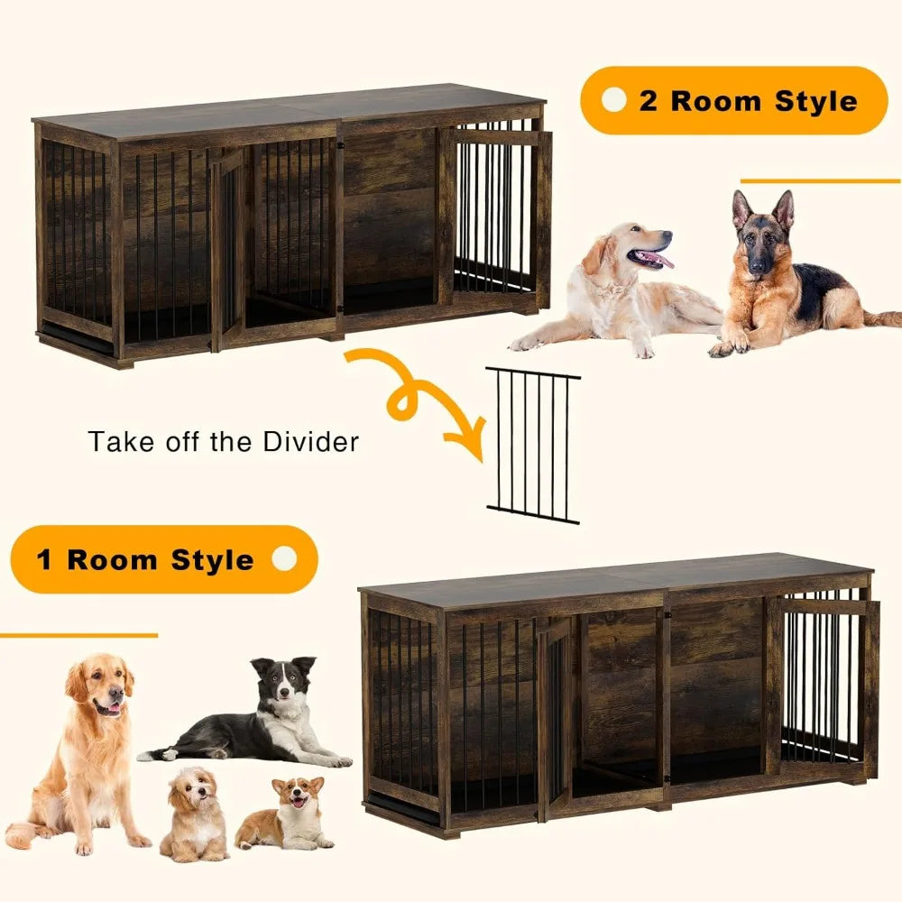 70" Wooden Dog Kennel With Removable Divider
