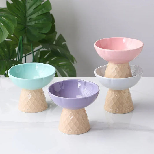 Raised Ceramic Pet Food Water Bowl Elevated