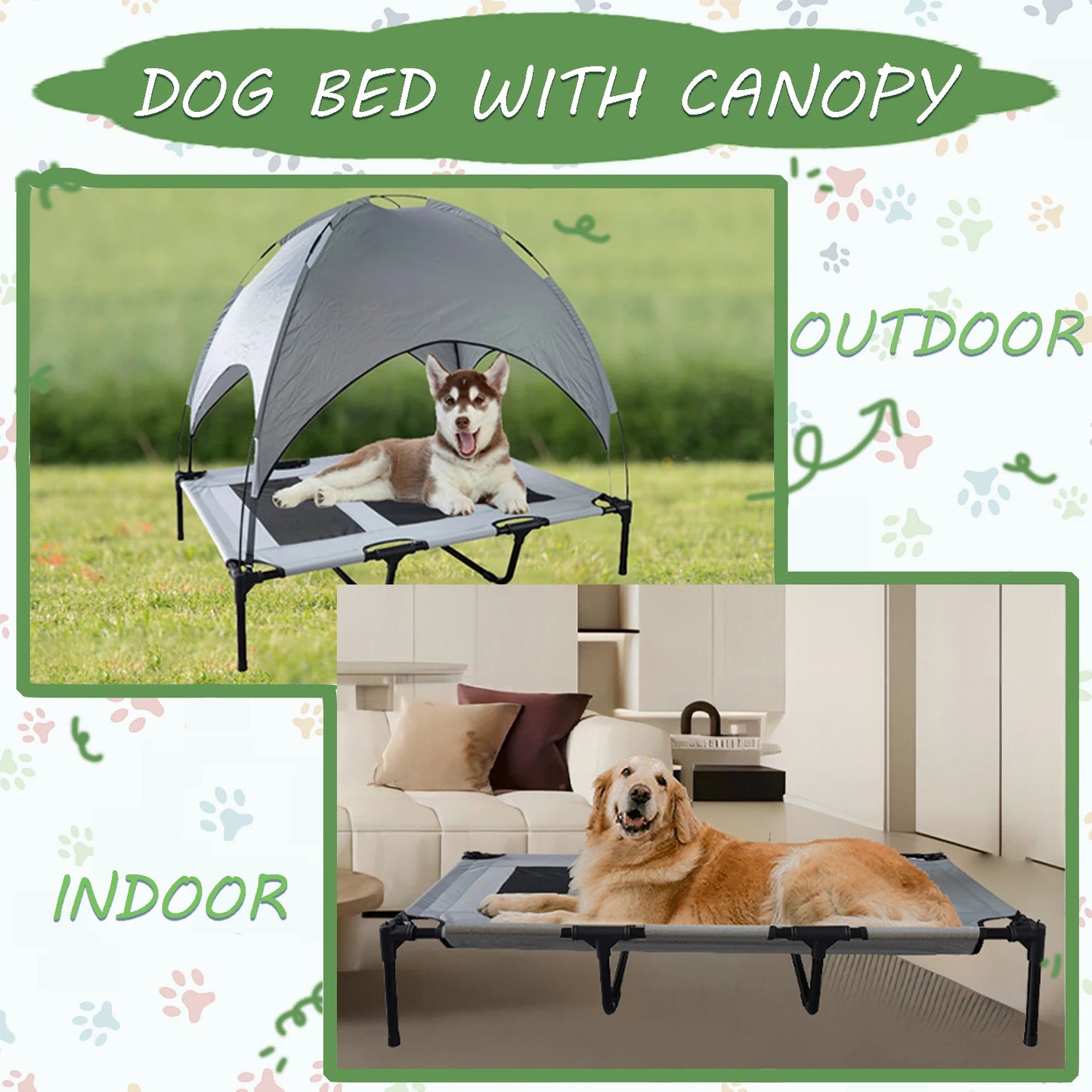Elevated Dog Bed With Canopy Oxford Fabric