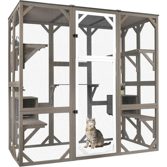 Outdoor Catio Cat Enclosure Multi-Level Platforms