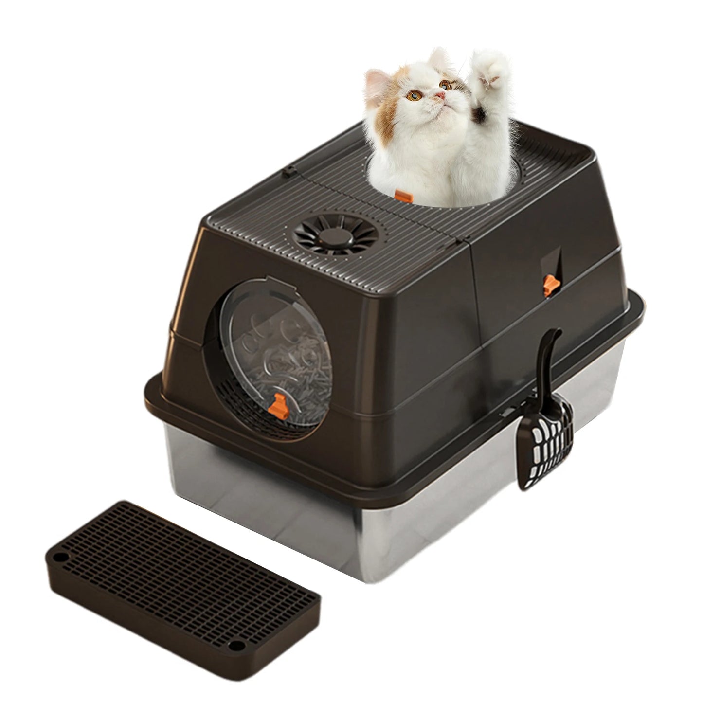Stainless Steel Covered Litter Box Top Entry