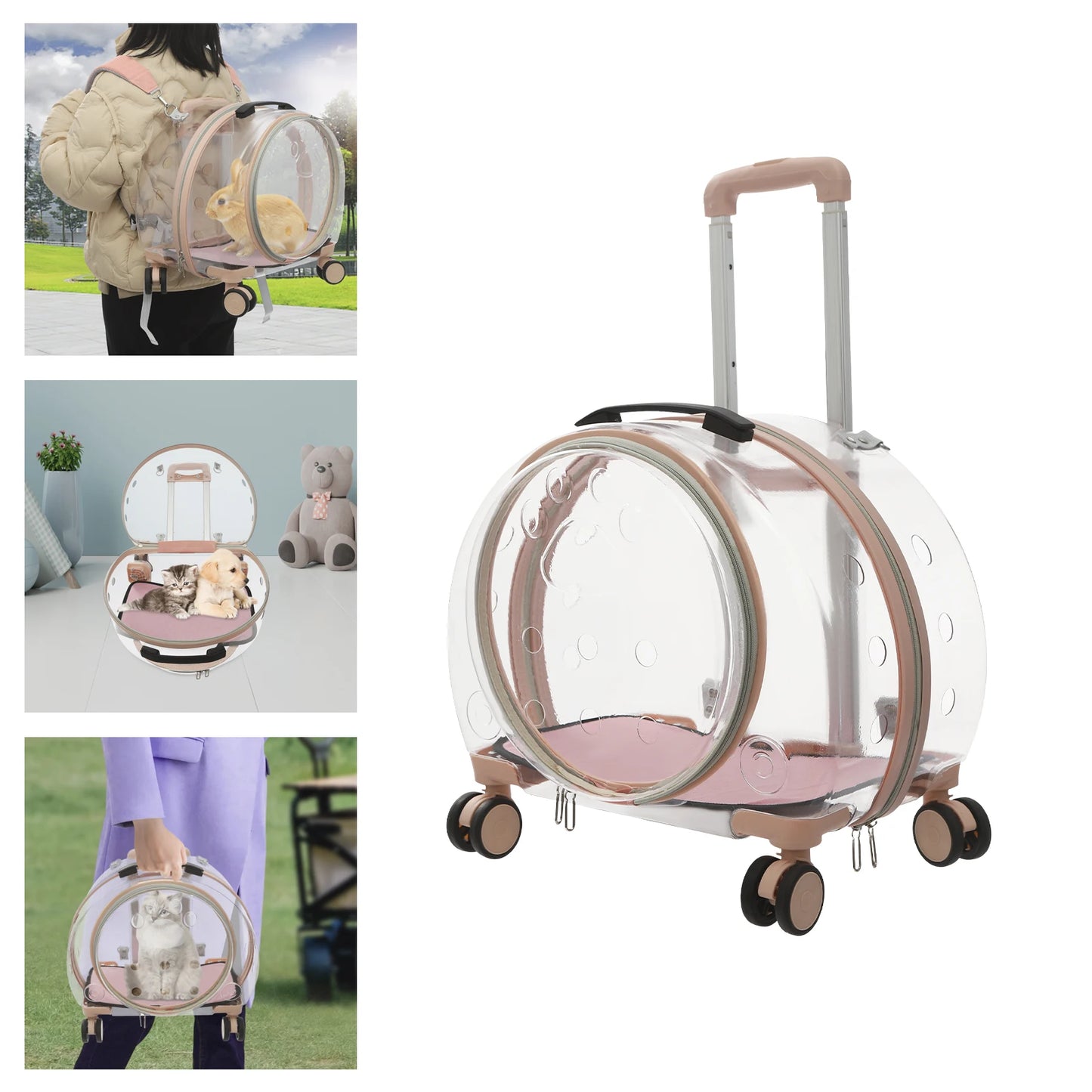 Waterproof Adjustable Cat Carrier With Rolling Wheels