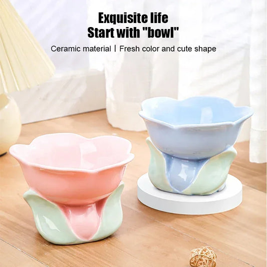 Pet Flower Bowl Ceramic Drinking Eating Feeders