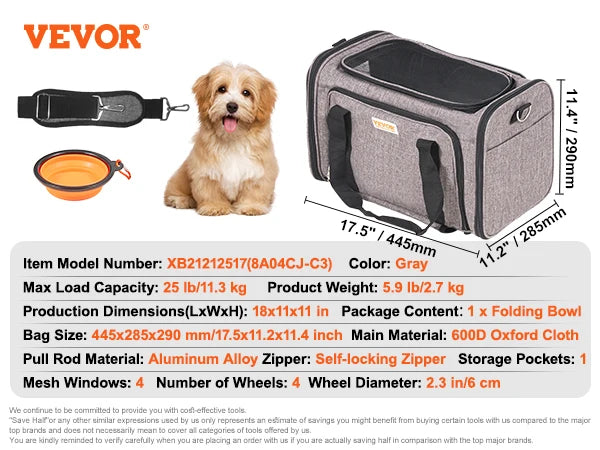 Breathable Pet Carry Backpack Wheels Shoulder Strap