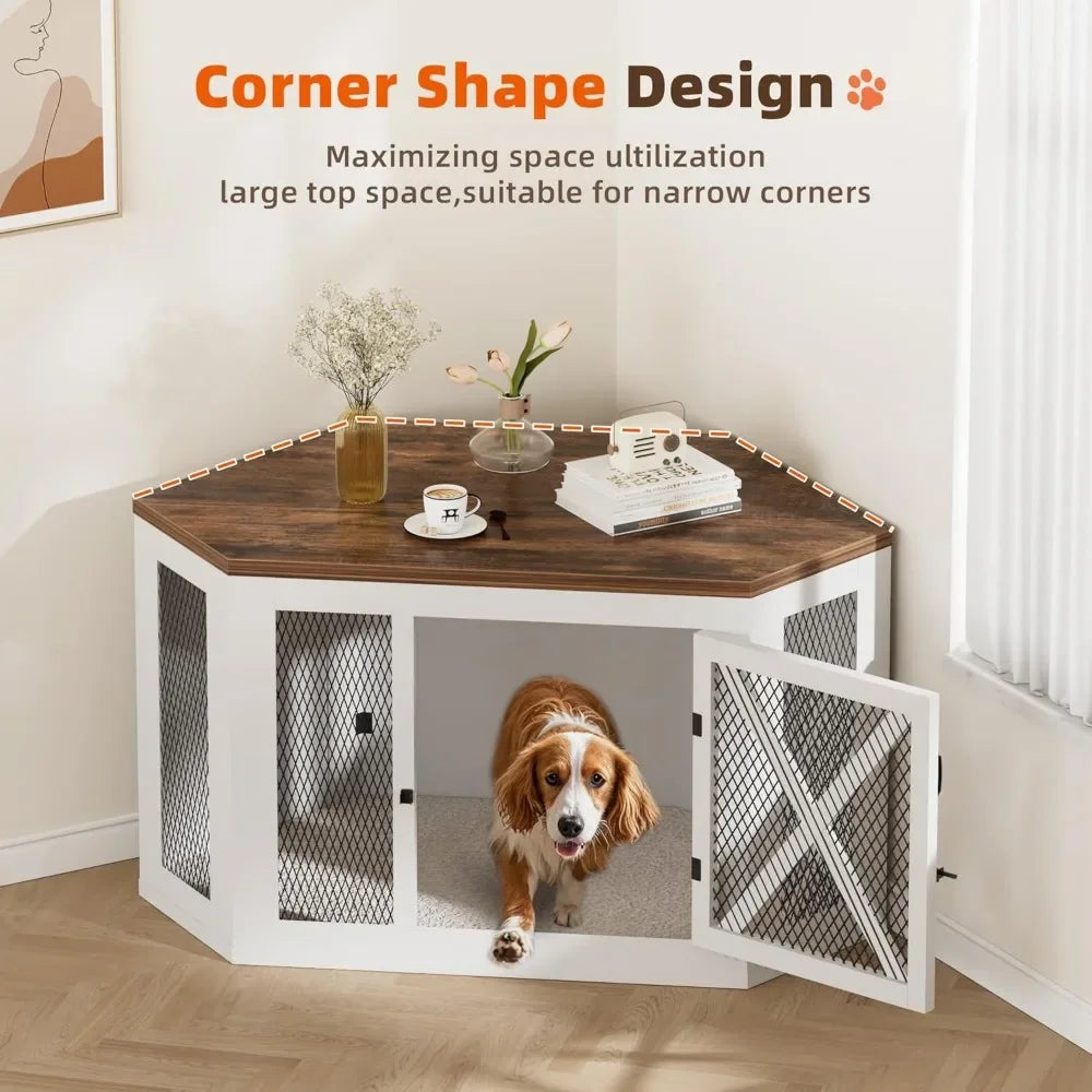 Wooden Corner Dog Crate / End Table
