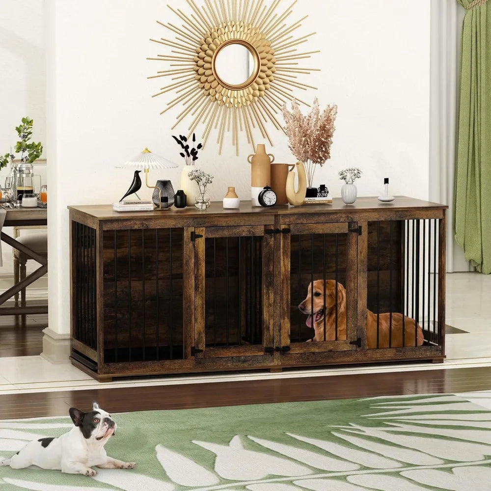 70" Wooden Dog Kennel With Removable Divider