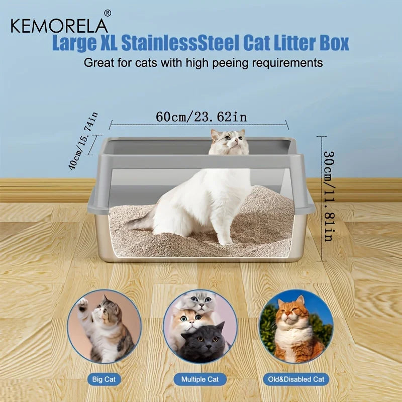 XL Stainless Steel Litter Box With Lid