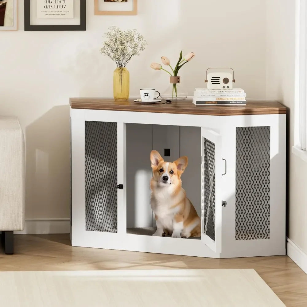 Wooden Corner Dog Crate / End Table
