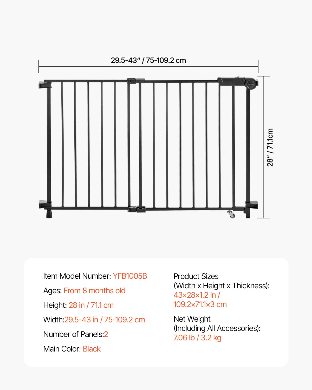 29.5-43 Inches Adjustable Dog Gate