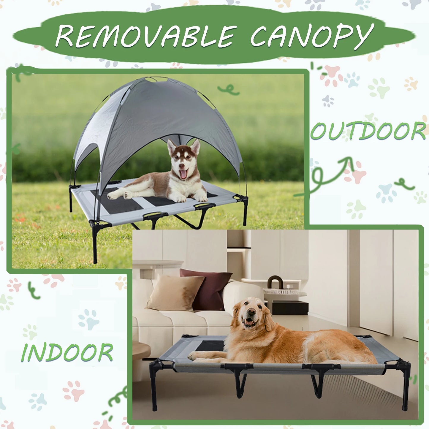 Elevated Dog Bed With Canopy Oxford Fabric