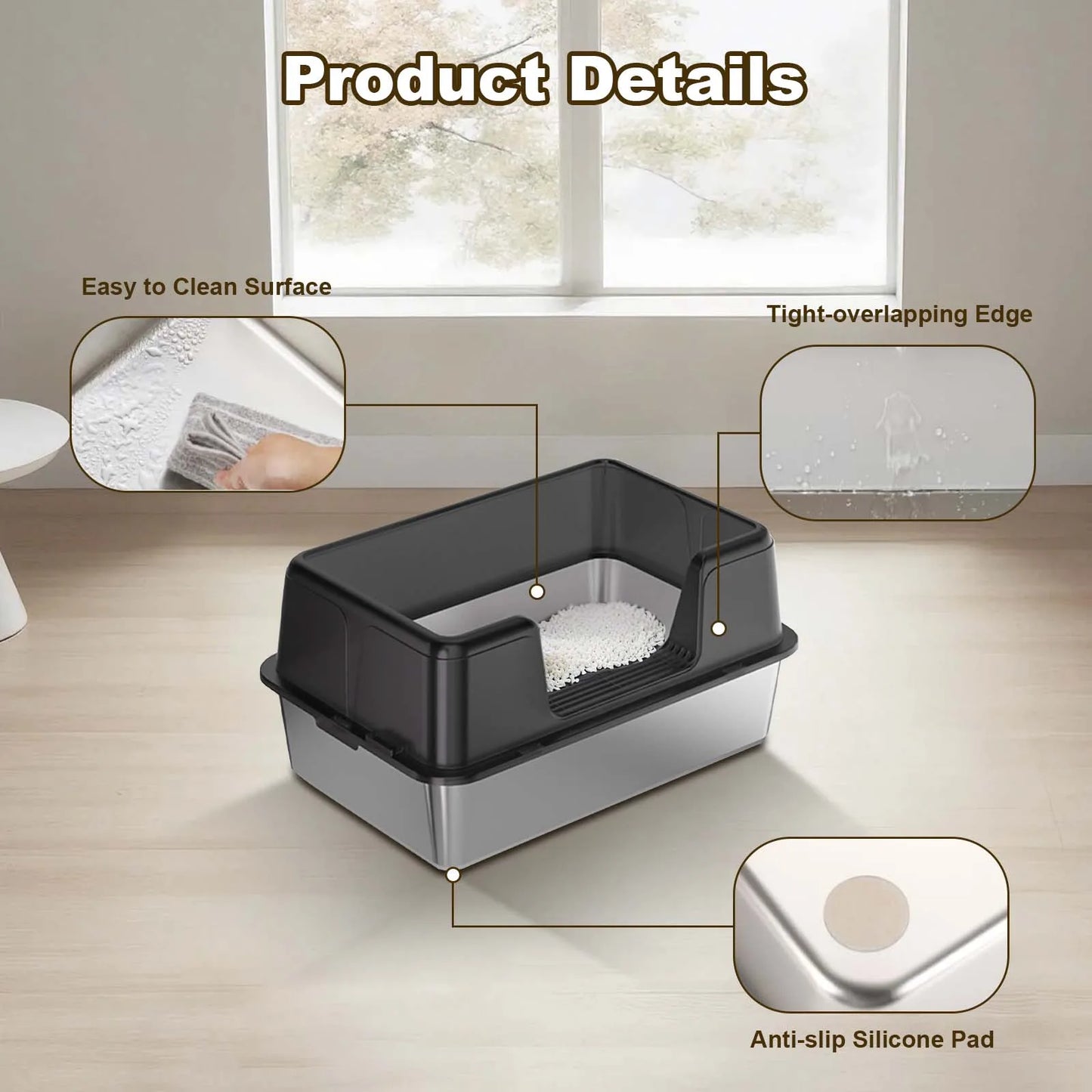 XL Stainless Steel Litter Box With Lid