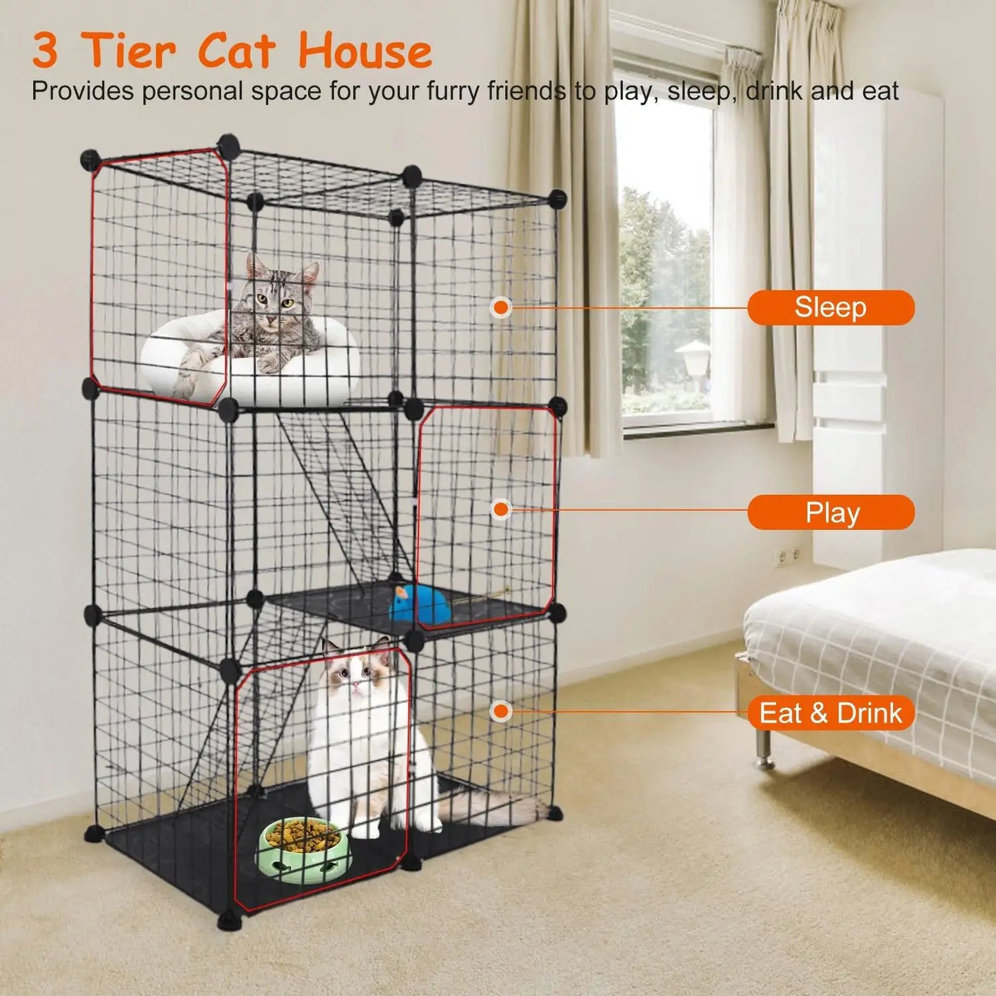 Detachable 3-Tier Cat Playpen 3 Doors