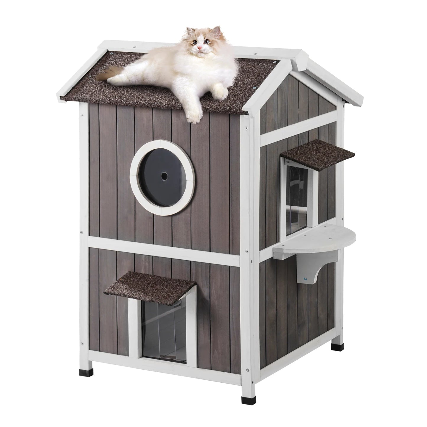 Outdoor Weatherproof Cat Shelter With Doors Window