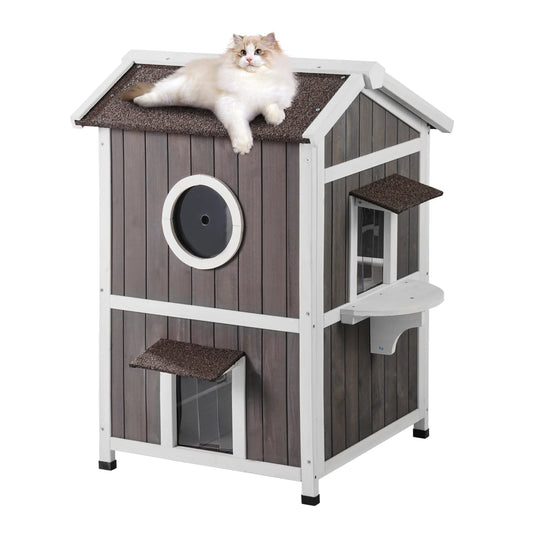 Outdoor Weatherproof Cat Shelter With Doors Window