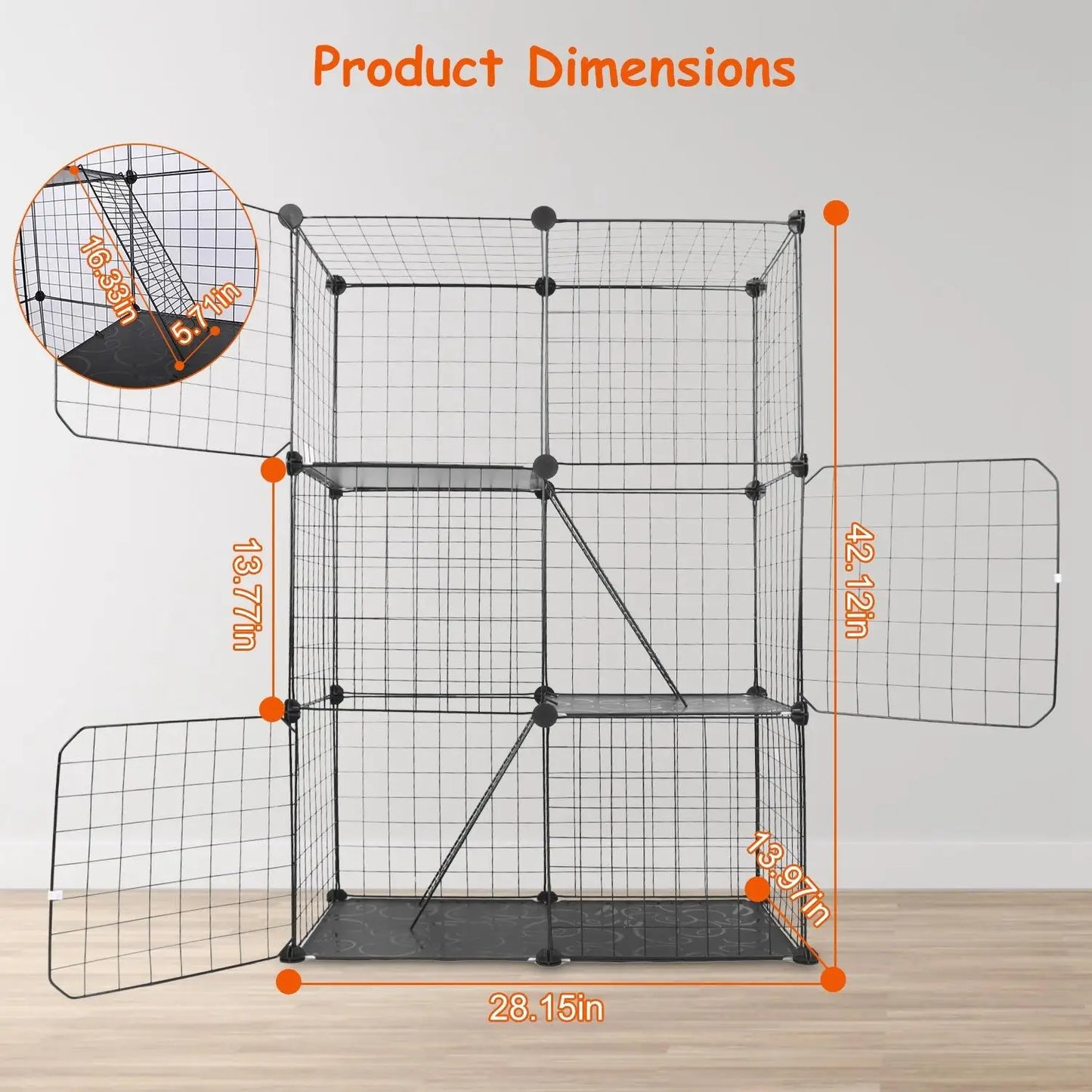 Detachable 3-Tier Cat Playpen 3 Doors