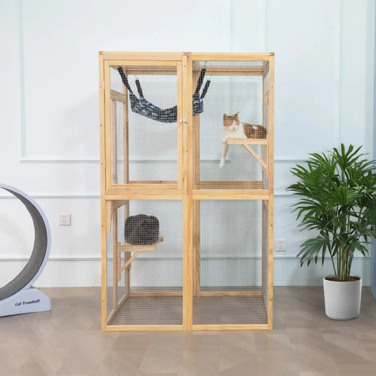 Wooden Cat Catio Outdoor Enclosure With Hammock