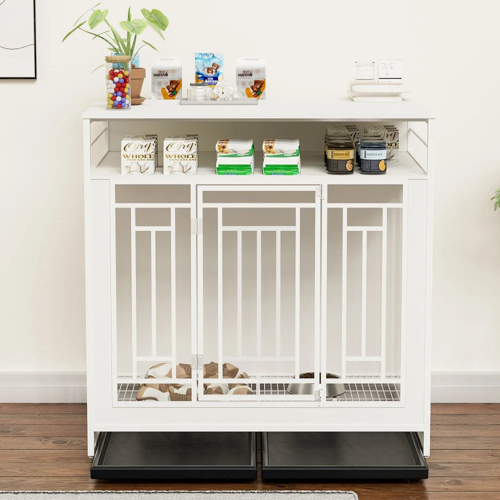 Wooden Double Door Dog Crate With Divider