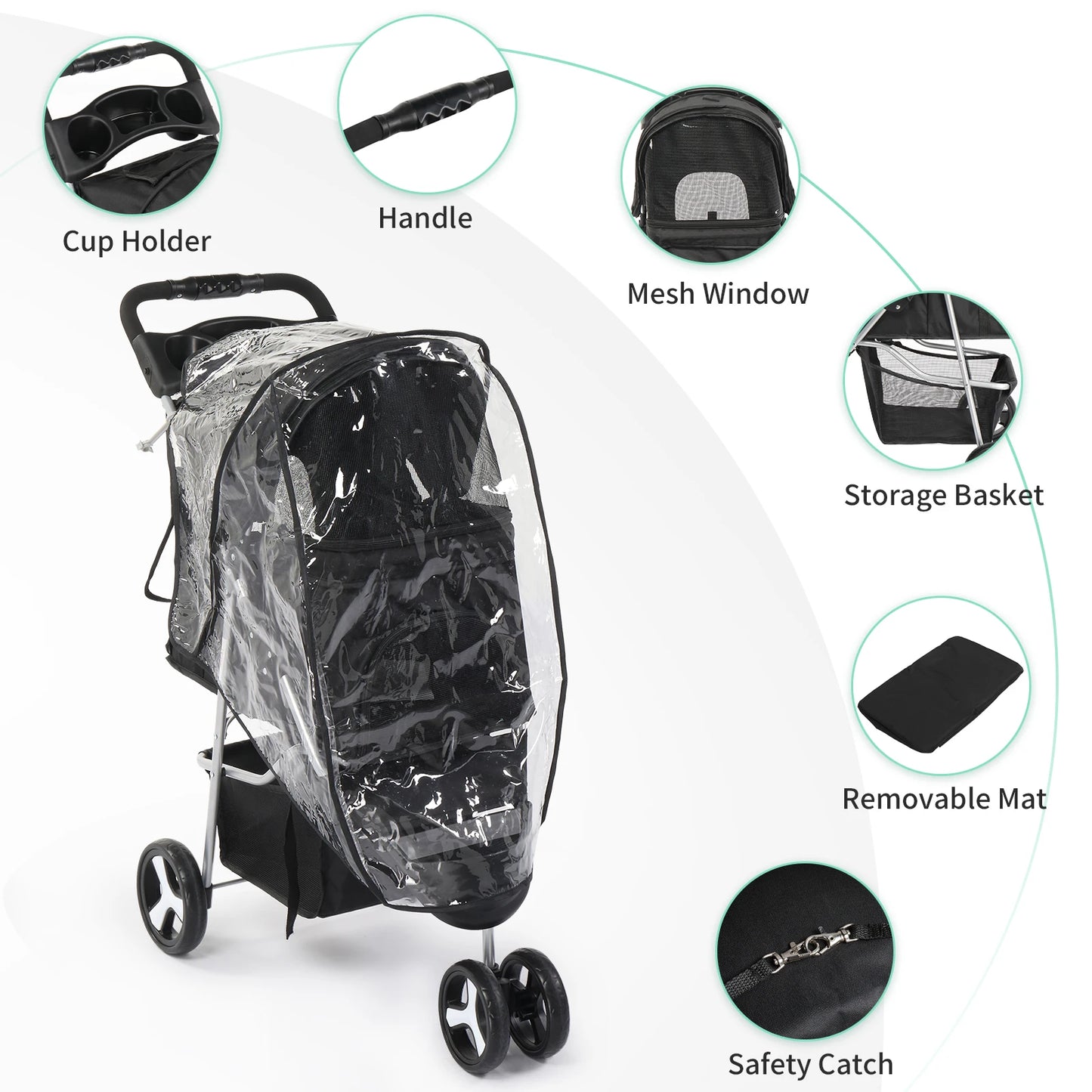Pet Stroller Foldable Waterproof With Cup Holder