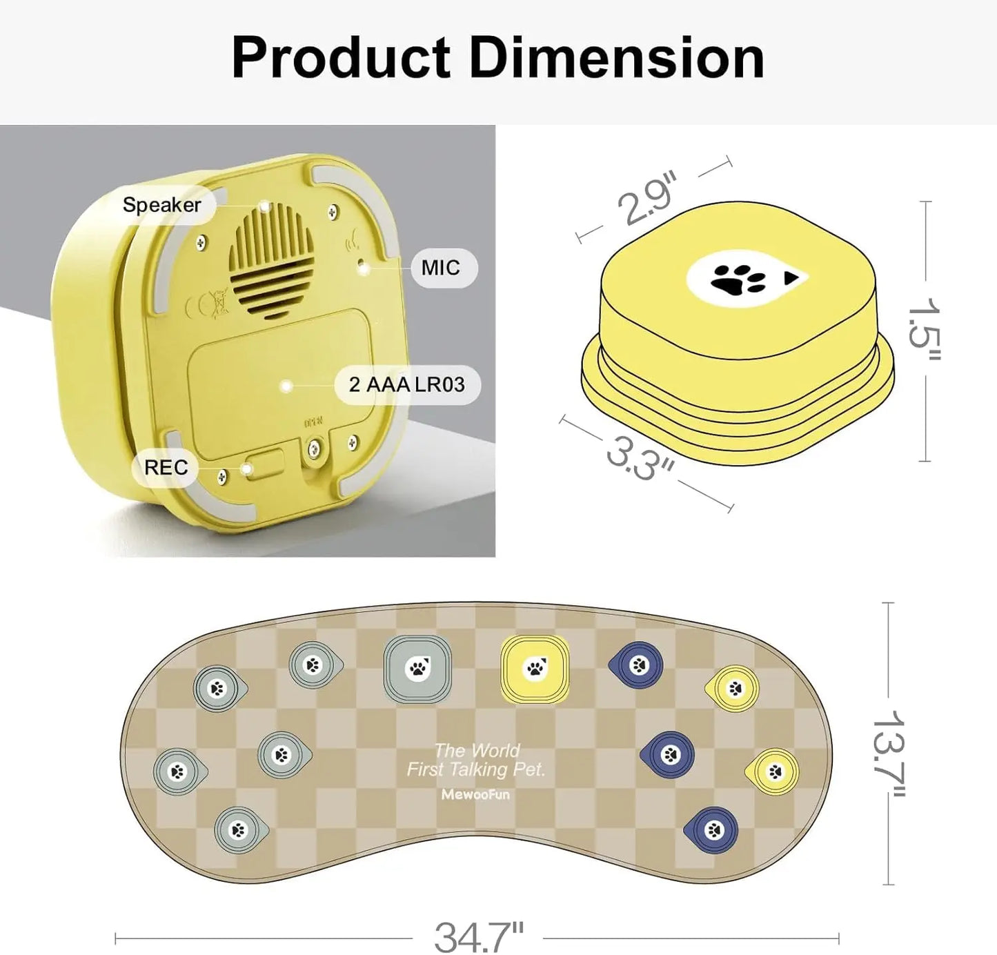 Mewoofun Dog Talking Button Set Mat Communication