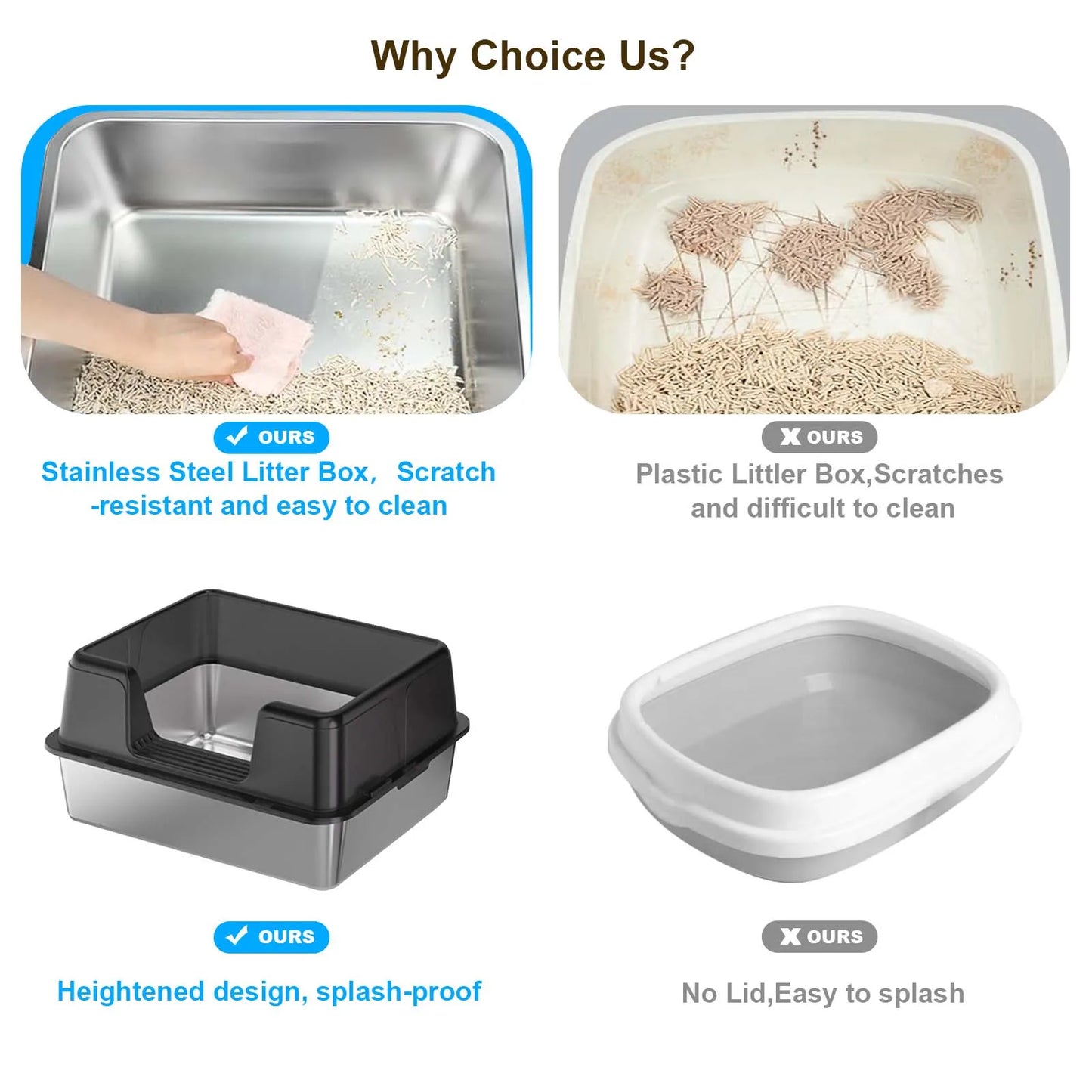 XL Stainless Steel Litter Box With Lid