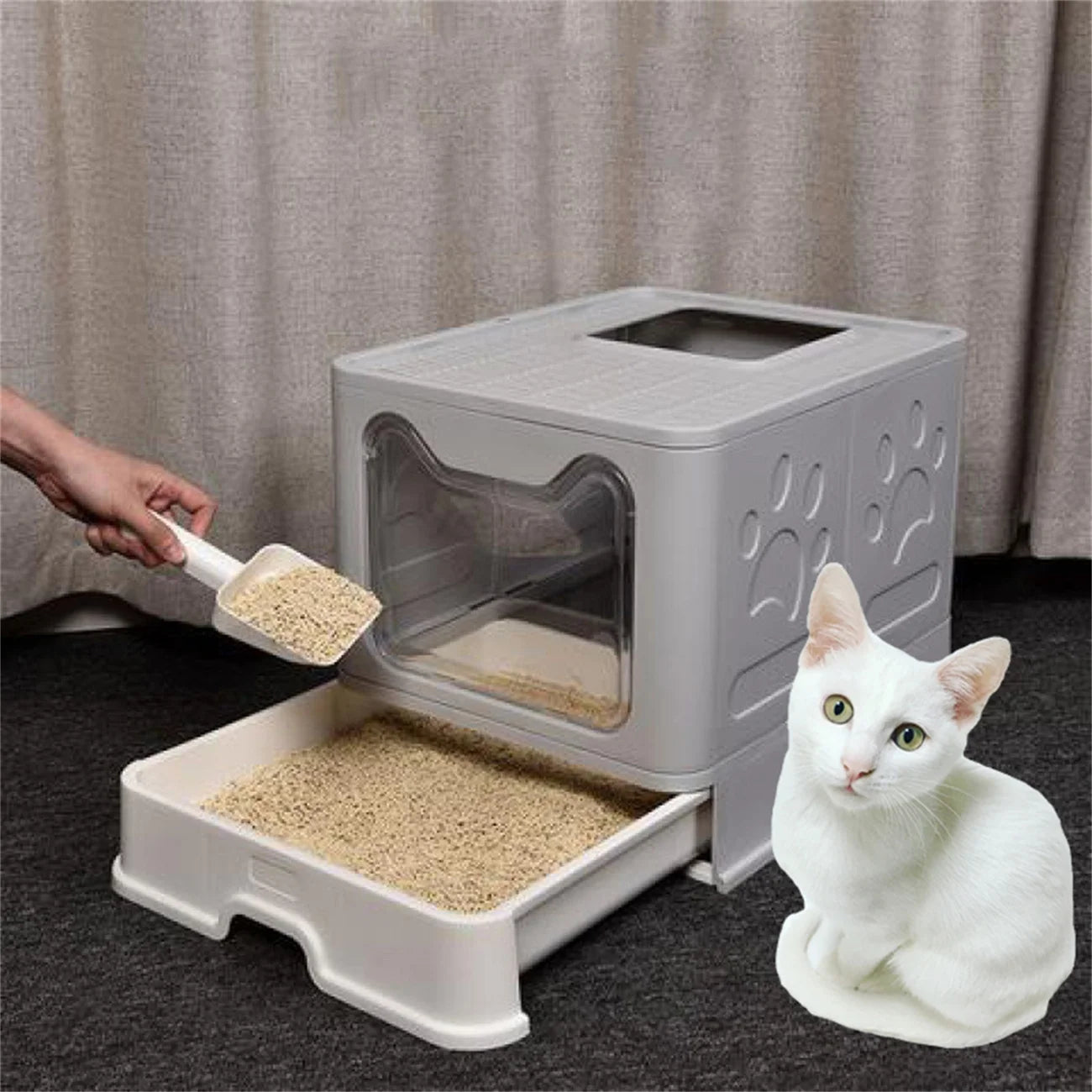 Foldable Litter Box Front Entry Top Exit