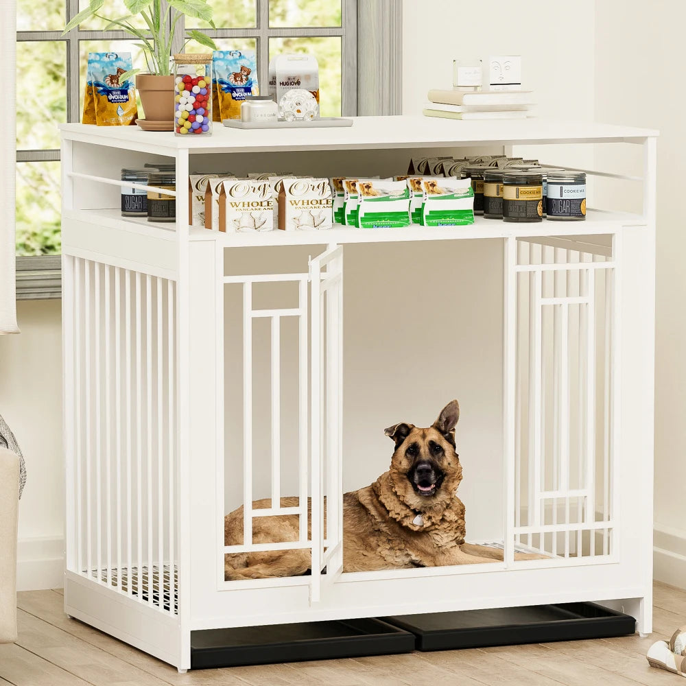 Wooden Double Door Dog Crate With Divider