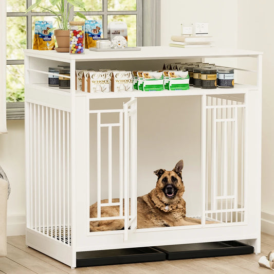 Wooden Double Door Dog Crate With Divider