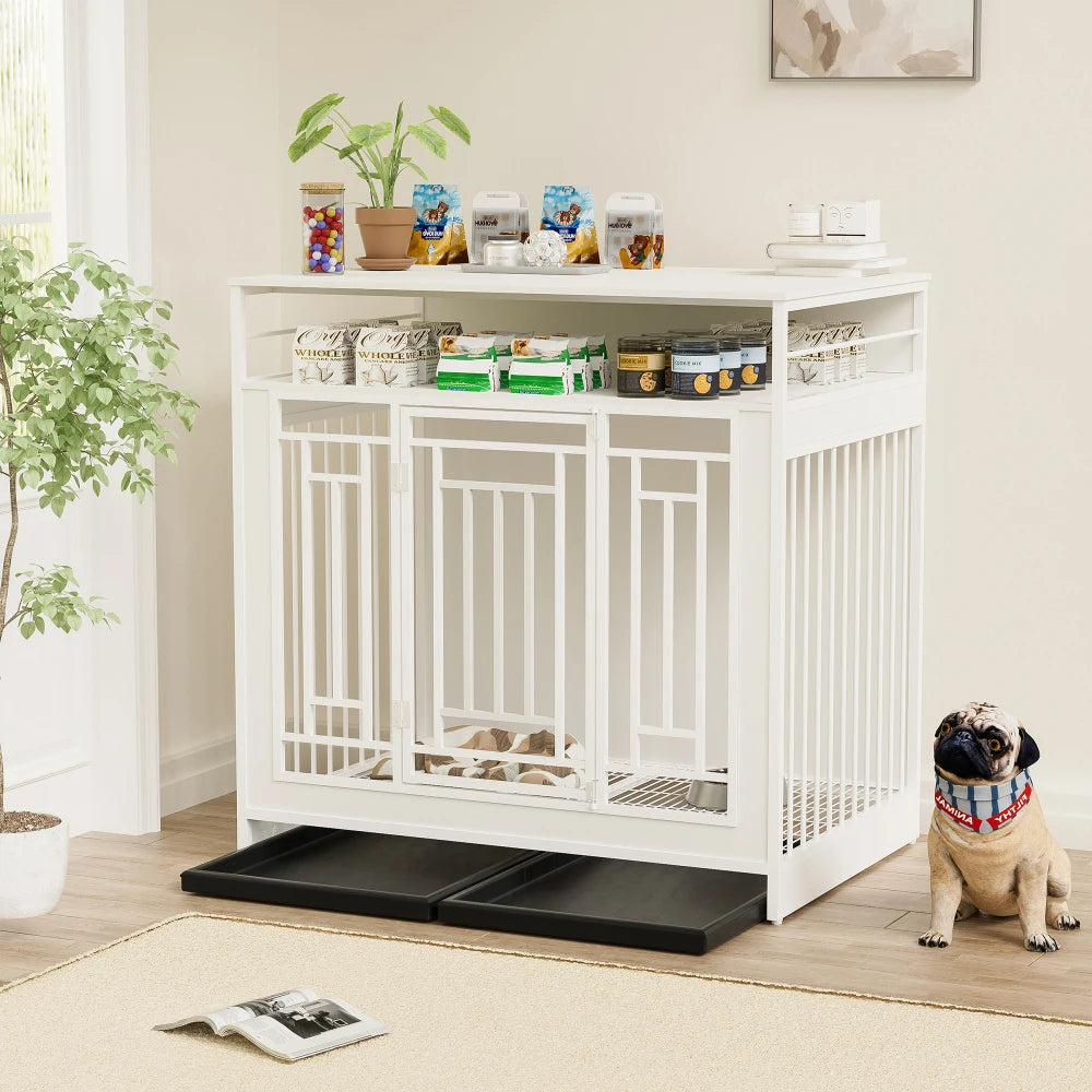 Wooden Double Door Dog Crate With Divider