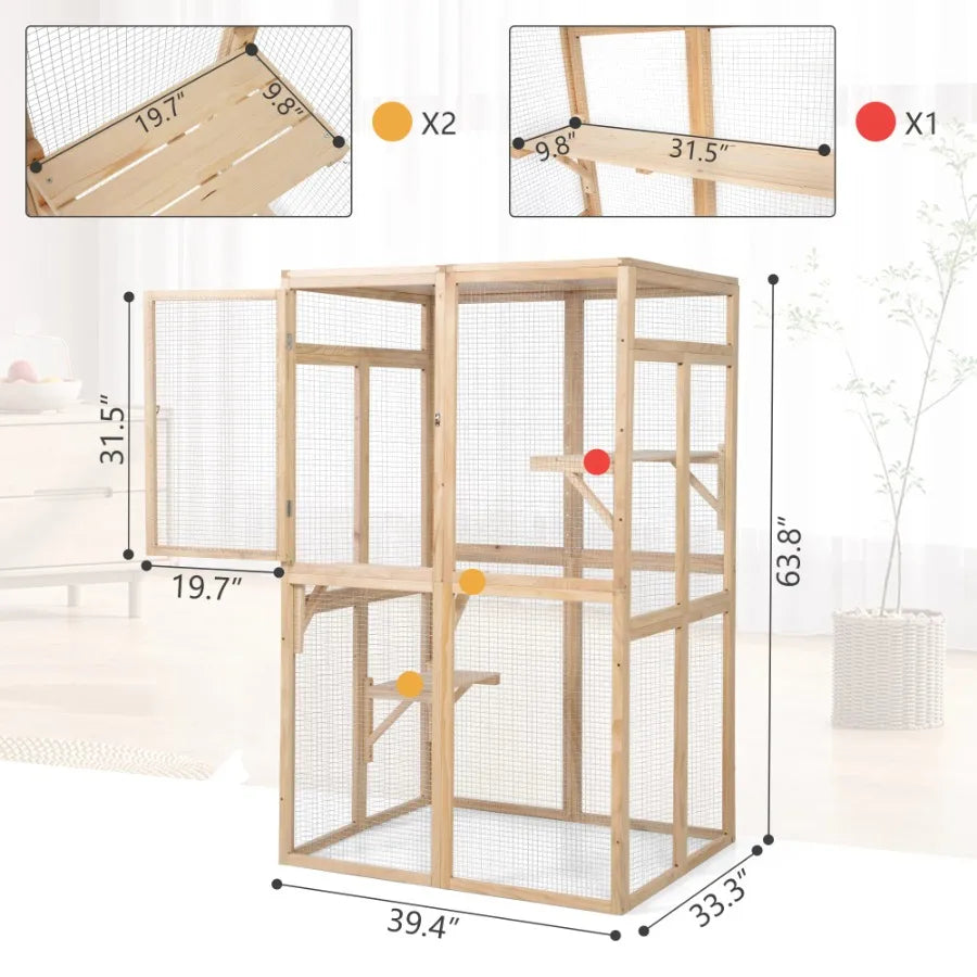 Wooden Cat Catio Outdoor Enclosure With Hammock