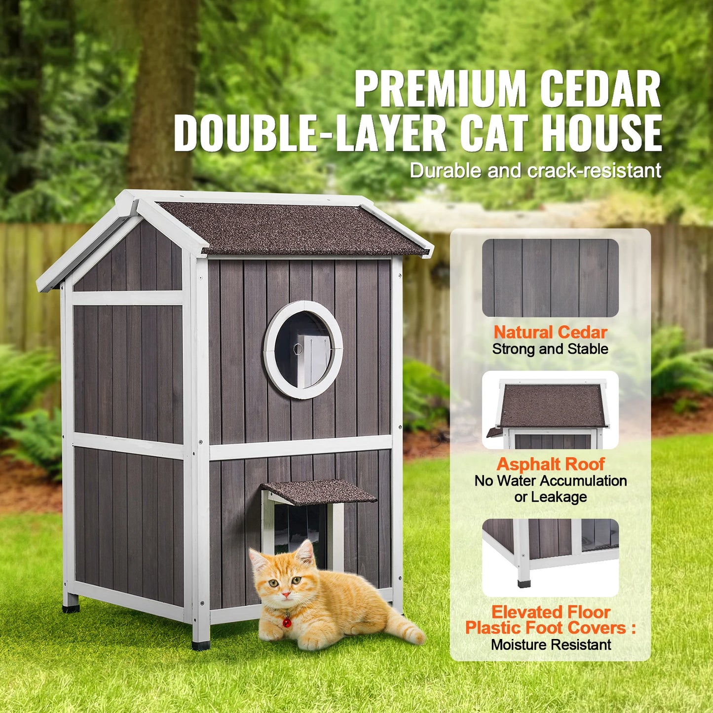 Outdoor Weatherproof Cat Shelter With Doors Window