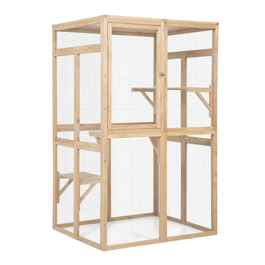 Wooden Cat Catio Outdoor Enclosure With Hammock