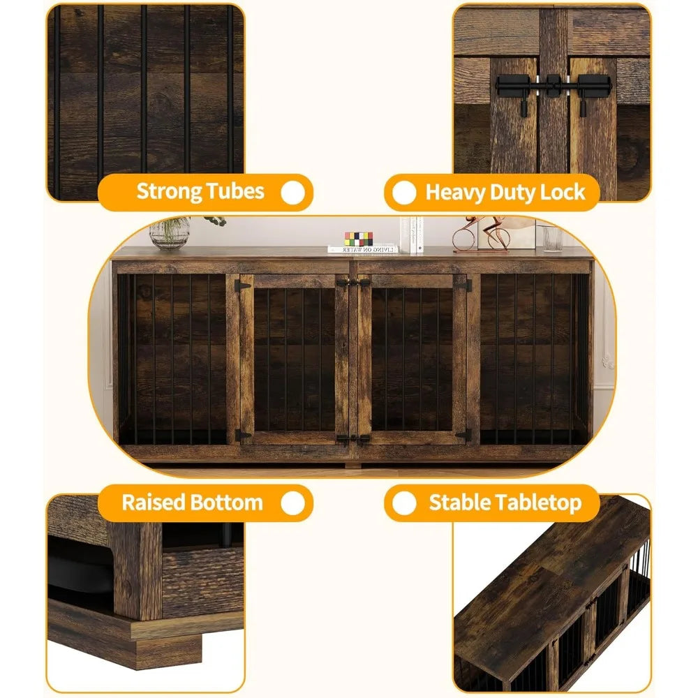 70" Wooden Dog Kennel With Removable Divider