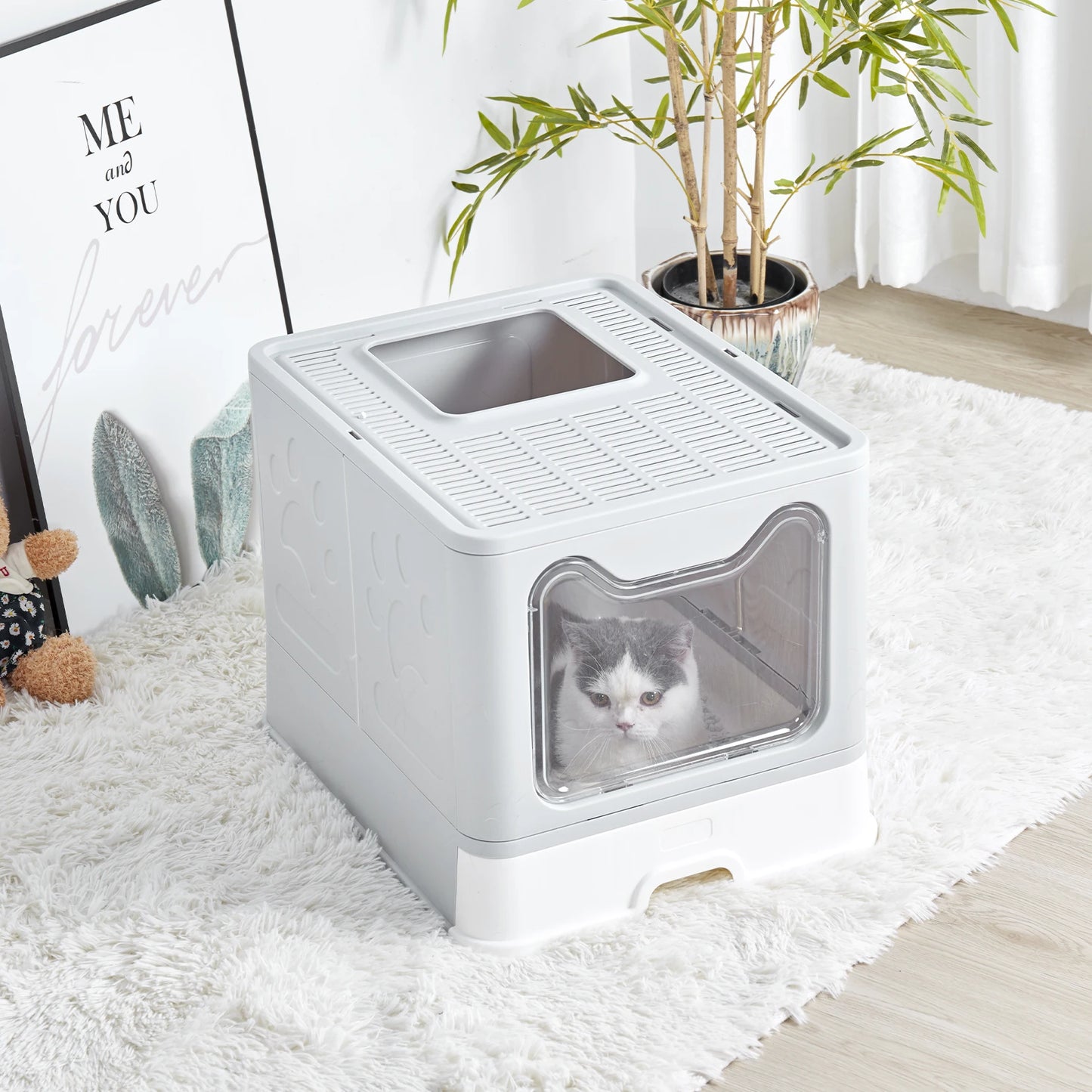 Foldable Litter Box Front Entry Top Exit