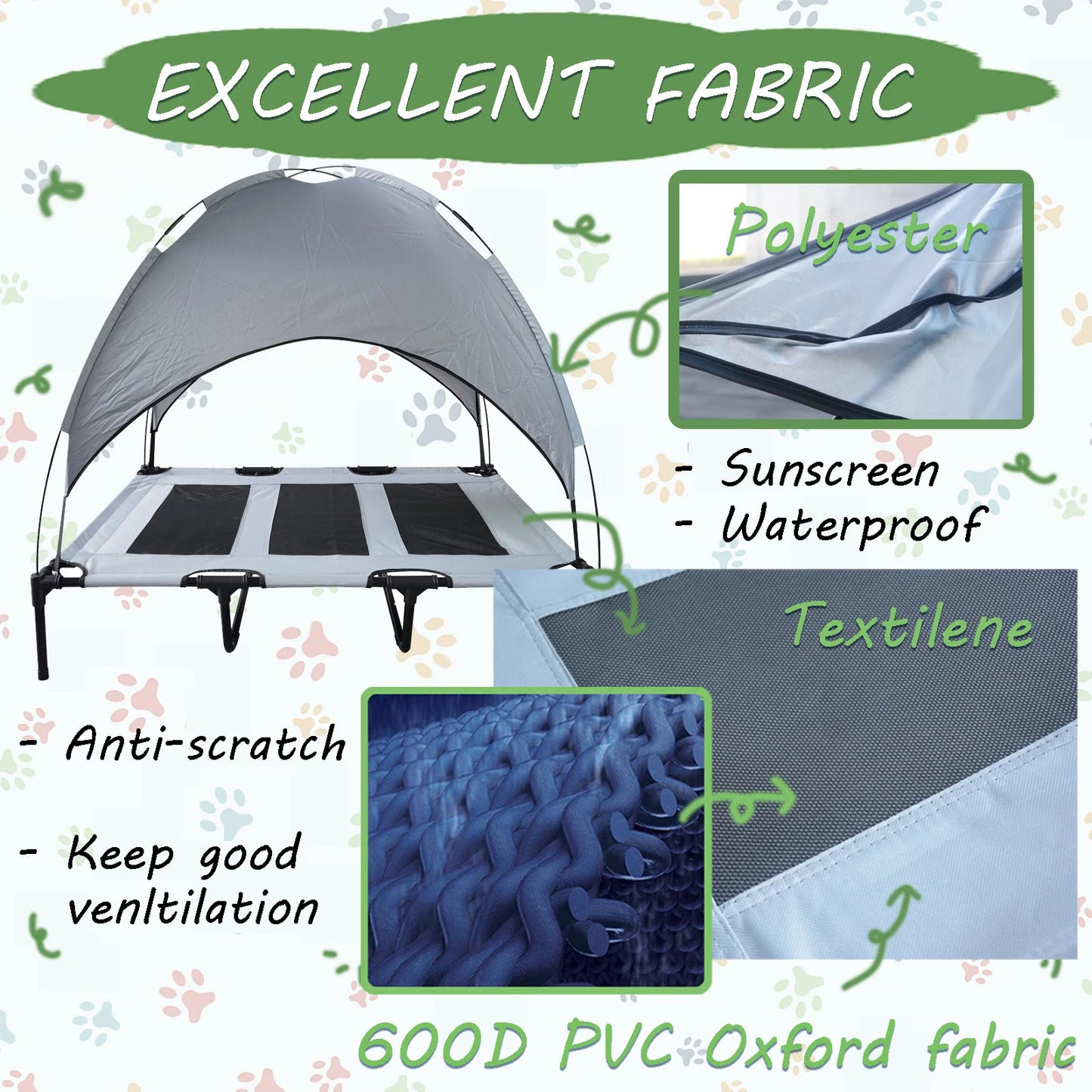 Elevated Dog Bed With Canopy Oxford Fabric