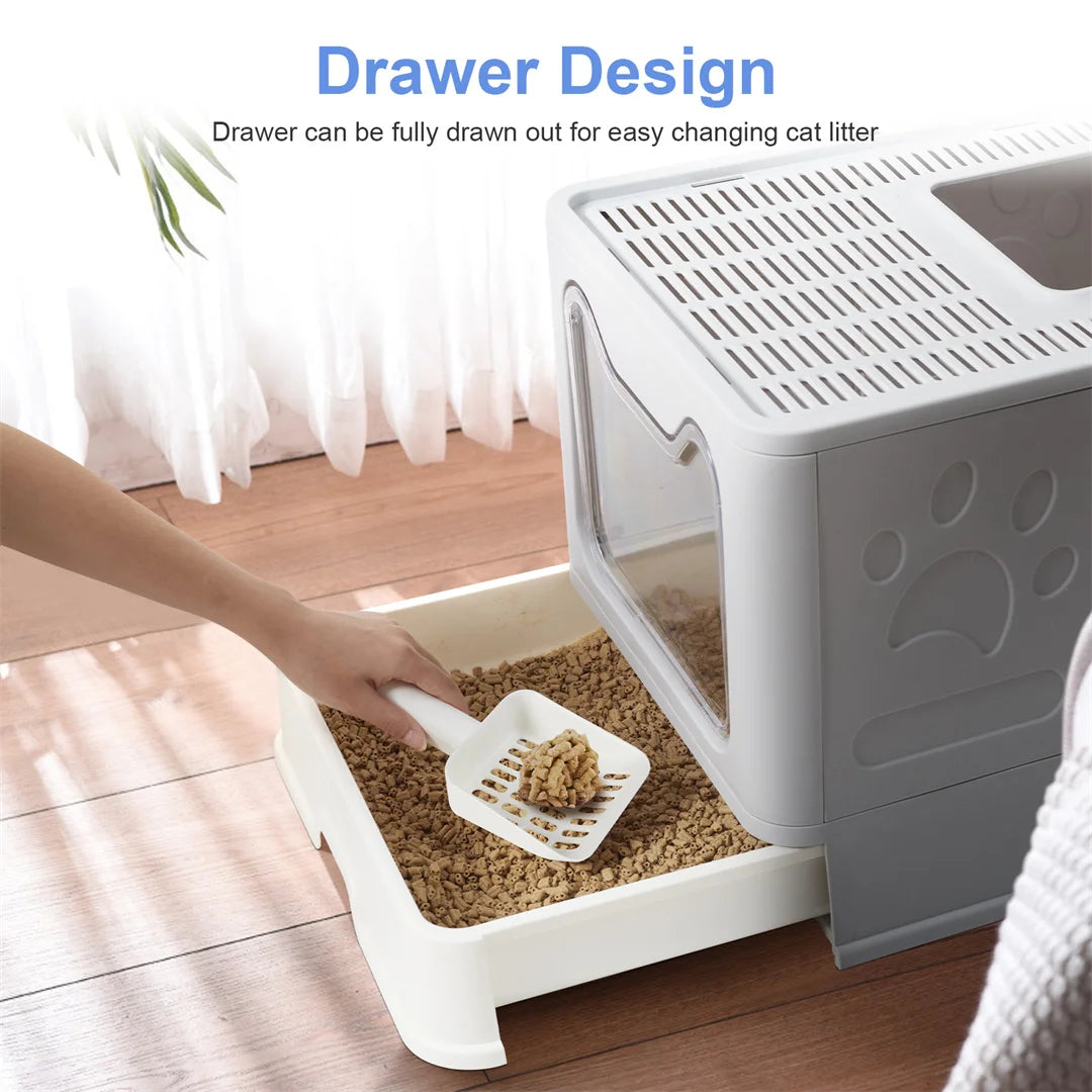 Flexible Litter Box With Portable Scoop Drawer