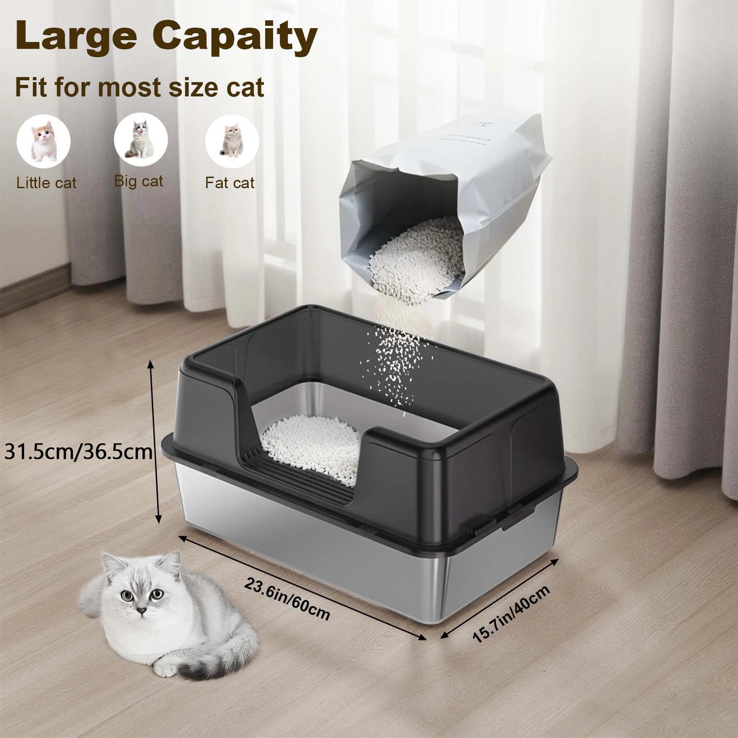 XL Stainless Steel Litter Box With Lid