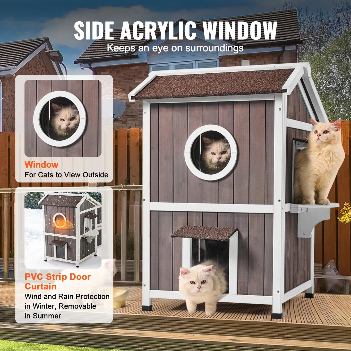 Outdoor Weatherproof Cat Shelter With Doors Window