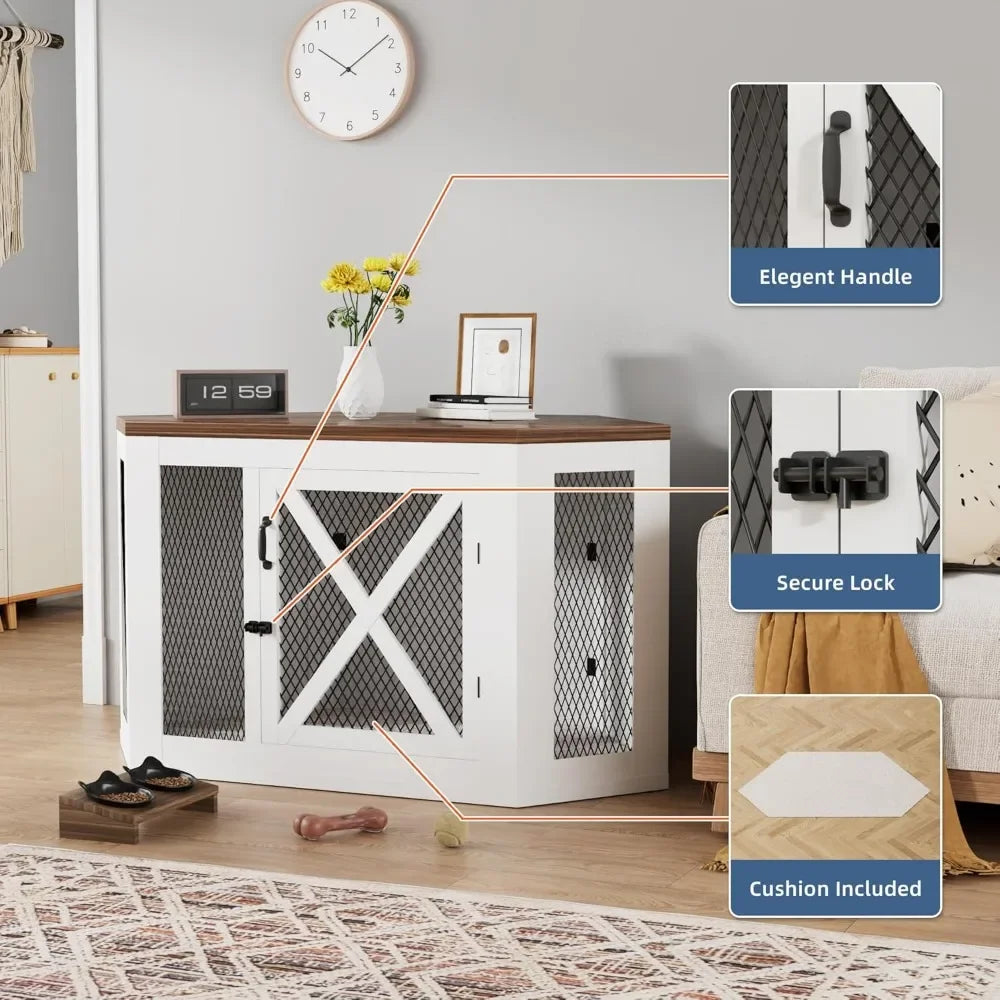 Wooden Corner Dog Crate / End Table