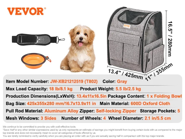 Breathable Pet Carry Backpack Wheels Shoulder Strap