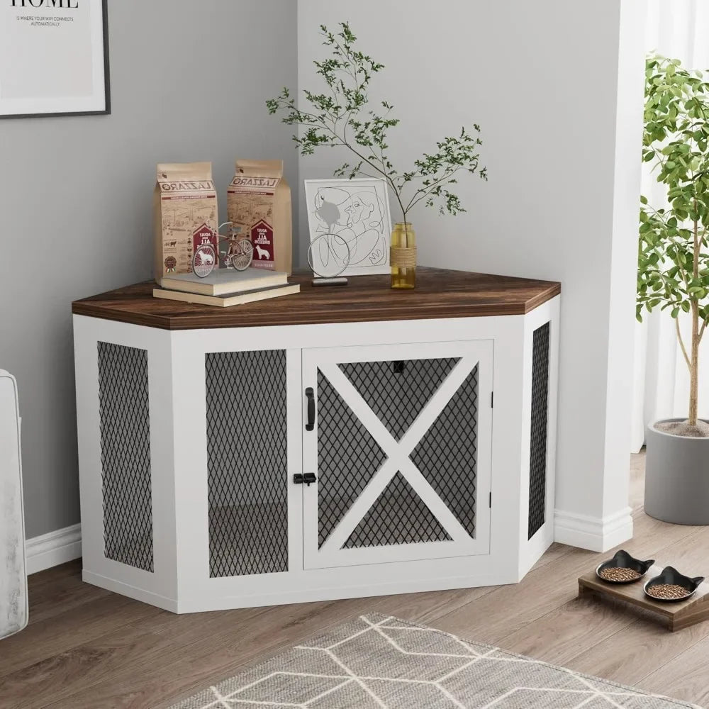 Wooden Corner Dog Crate / End Table