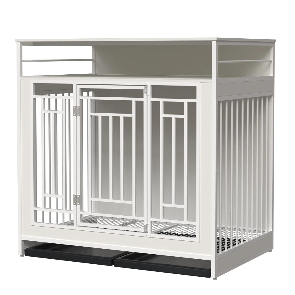 Wooden Double Door Dog Crate With Divider
