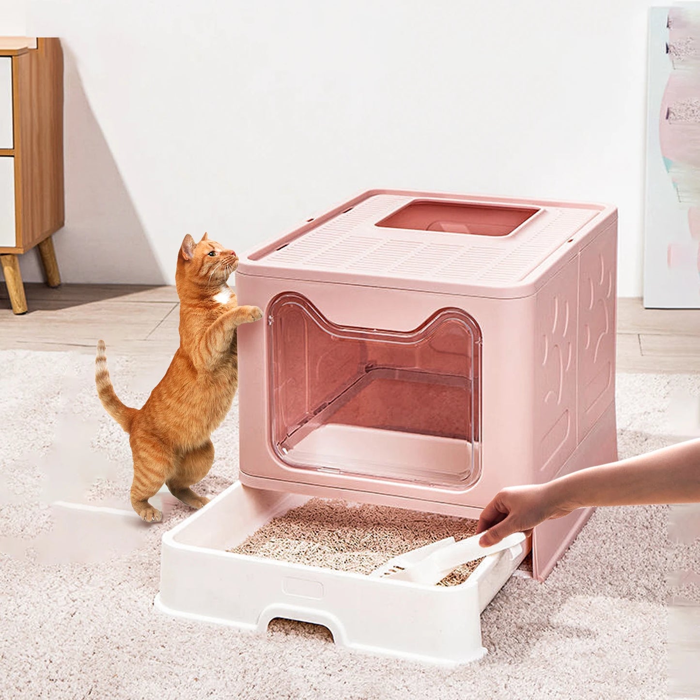 Flexible Litter Box With Portable Scoop Drawer