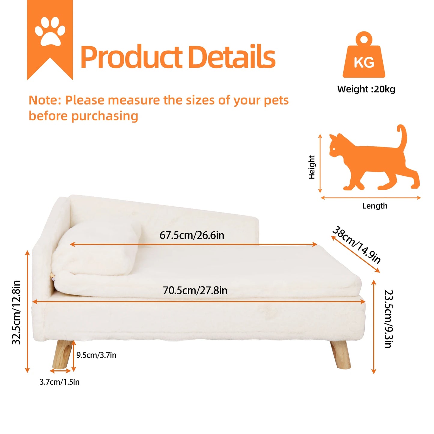 Waterproof Nordic Pet Bed Sturdy Wood Legs